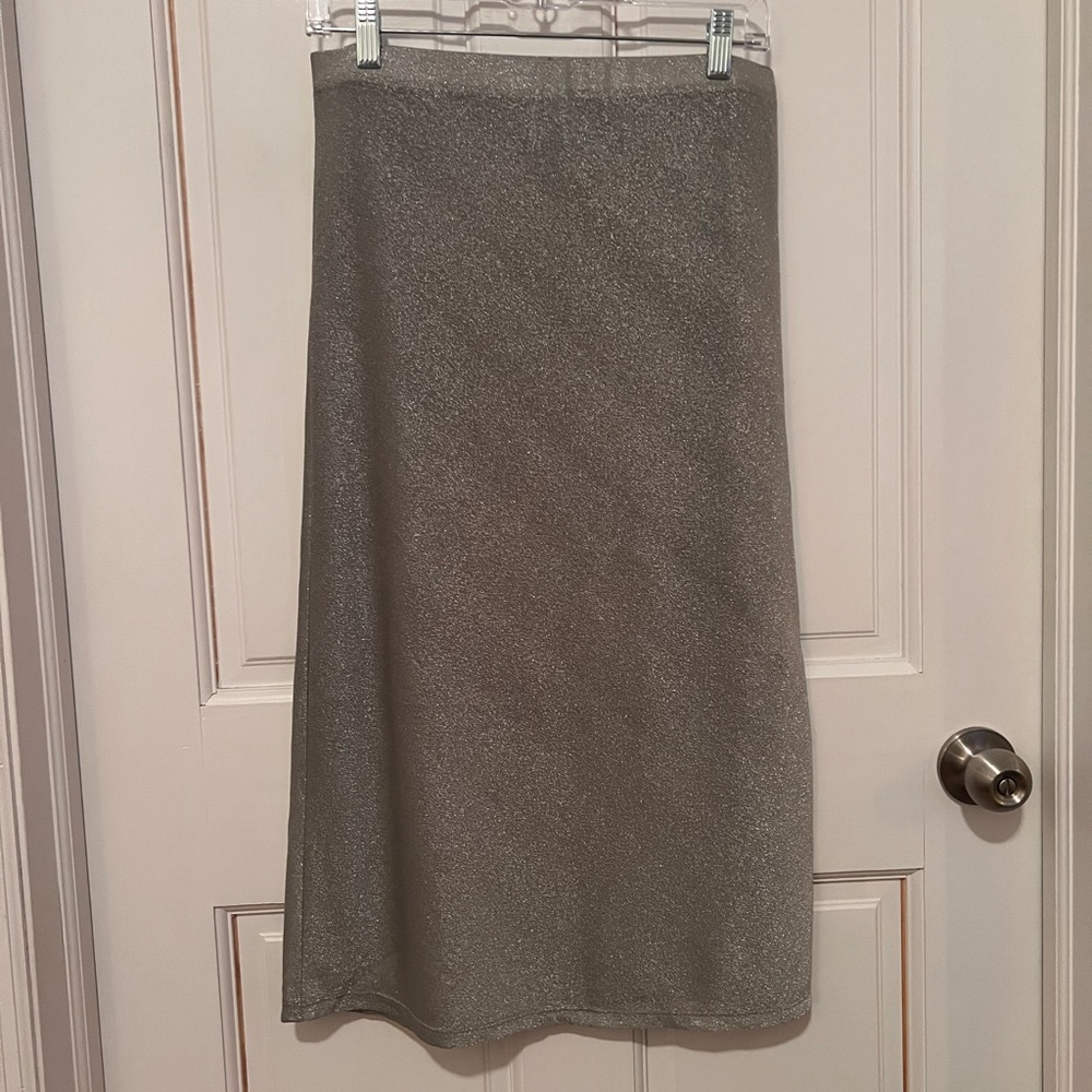 & Other Stories Silver Metallic Midi Skirt